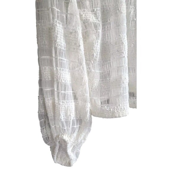 Express Blouse Womens M Cream Sheer Skimming Mesh Mock Neck Balloon Sleeve NWT - Picture 3 of 9